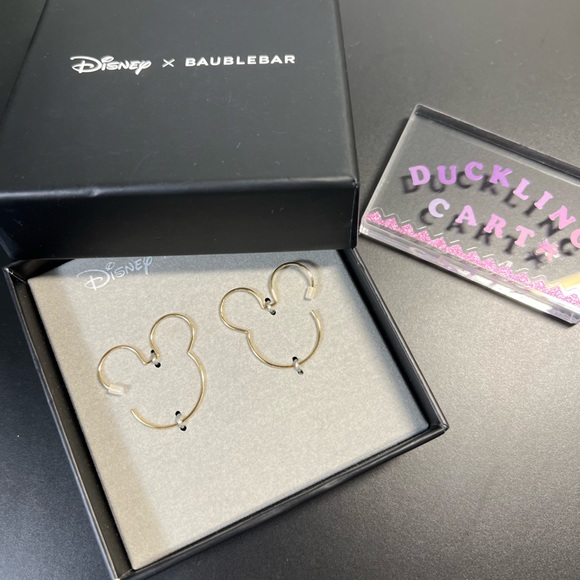 NWT BaubleBar x Disney Mickey Mouse Gold Tone Outline Hoop Earrings - Picture 2 of 4